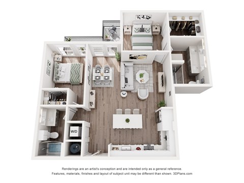 Floor plan for 2 beds, 2 baths, 1078 sqft